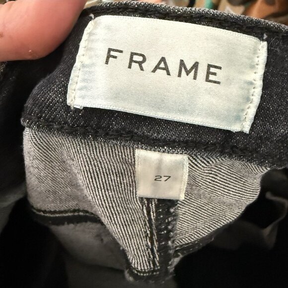 FRAME Le High Straight Long Jeans Black High Rise Skinny Denim Women’s 27 Flaw - Picture 8 of 9